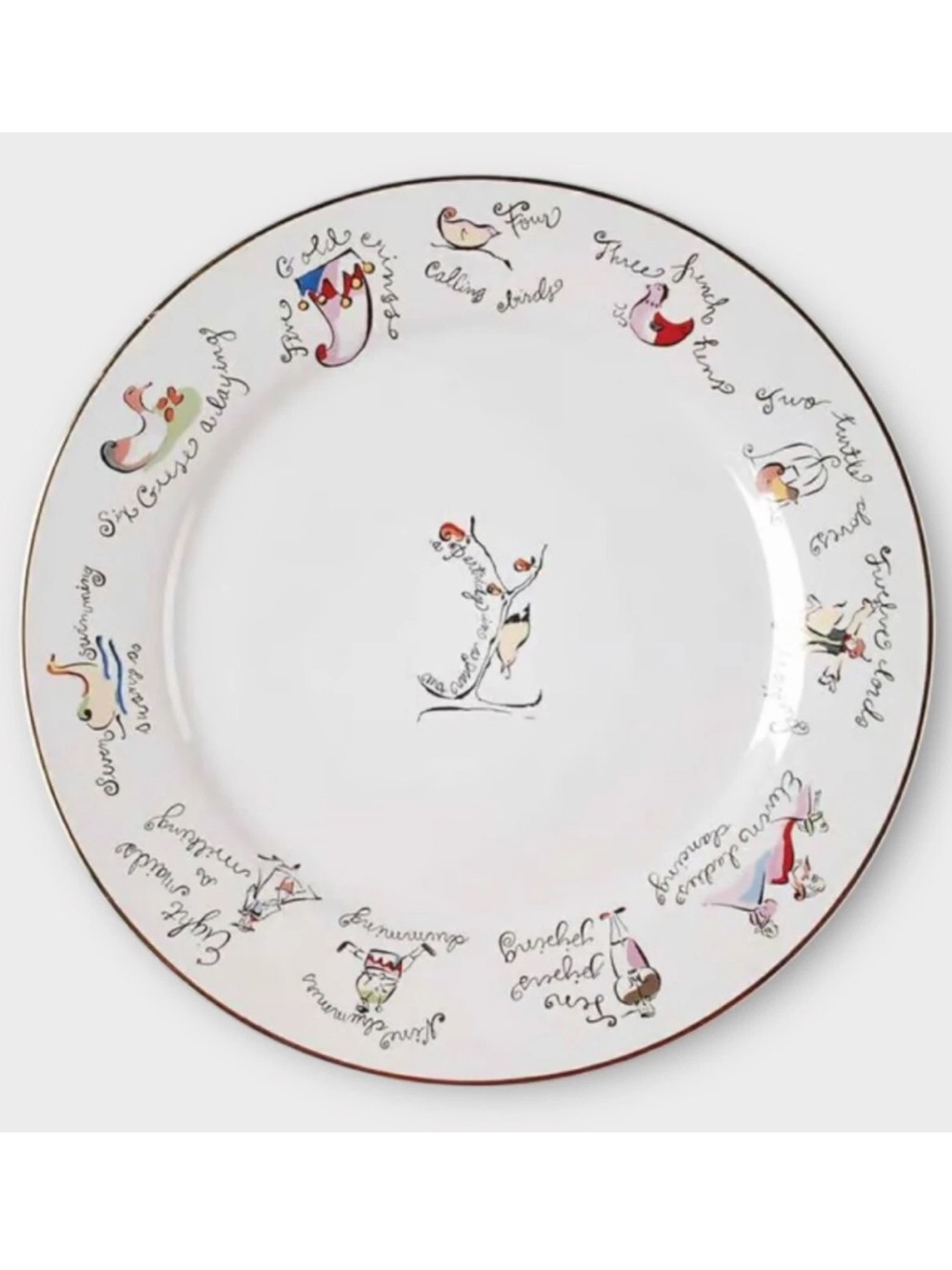 Rosanna Twelve Days of Christmas Holiday Plate Gold Rim 7.5”